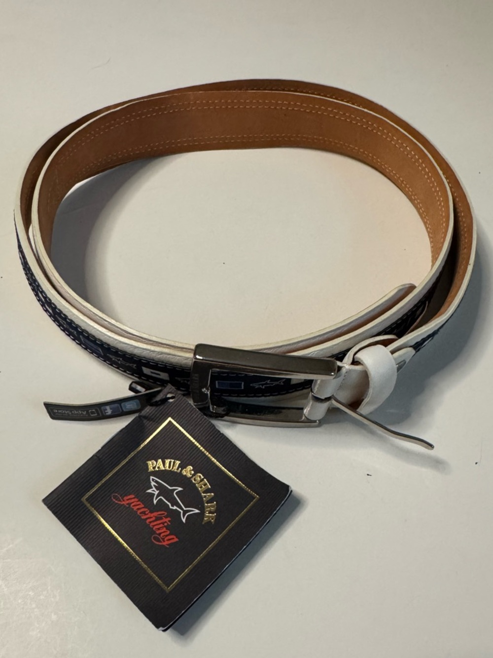 Paul & Shark White and Navy Leather Reversible Belt
